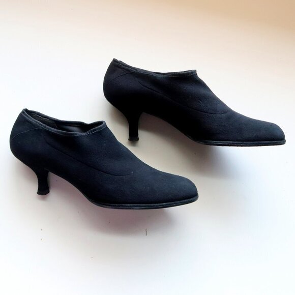 Stuart Weitzman Black Suede Leather Kitten Heel Almond Toe Ankle Boots Booties 6 - Picture 11 of 16